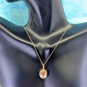 14K Rose Gold Created Morganite & Diamond Pendant